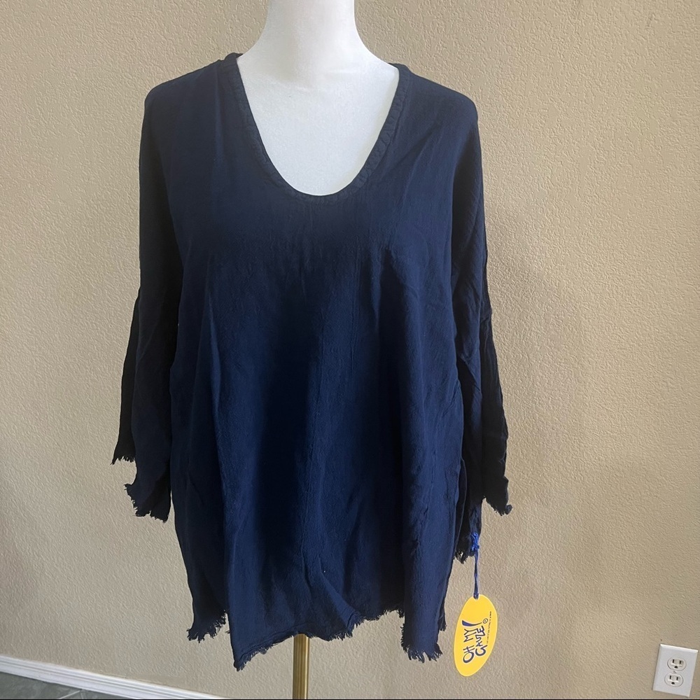 NWT Oh My Gauze Monarch Saphire Blouse Lagenlook Tunic Bell Sleeve Nautical Sz 1